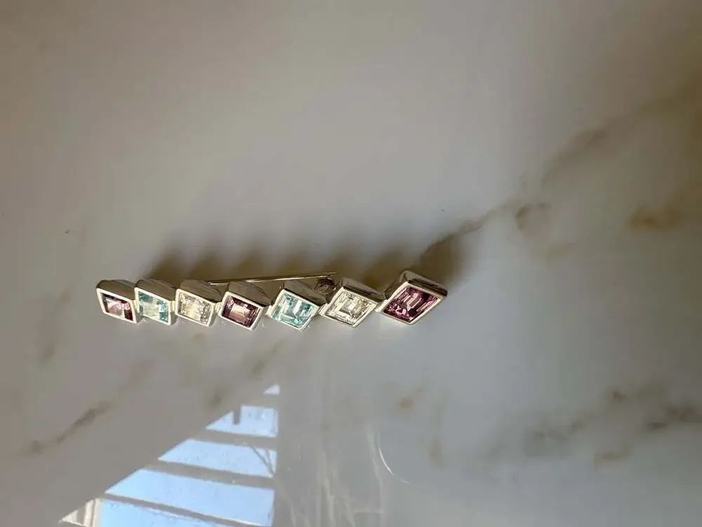 Swarovski Multi-Colored Baguette Stone Bar Pin Brooch